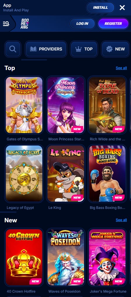 Boomerang Casino spilað í farsíma