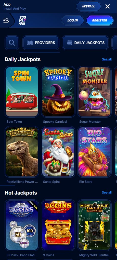 Jackpot spilakassar í Boomerang farsíma spilavíti
